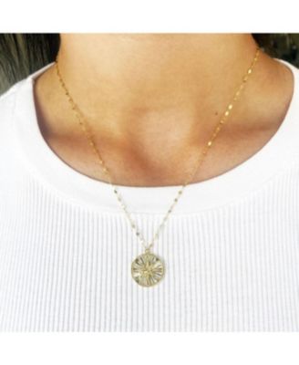 Gold Compass Medallion Necklace 14K Gold