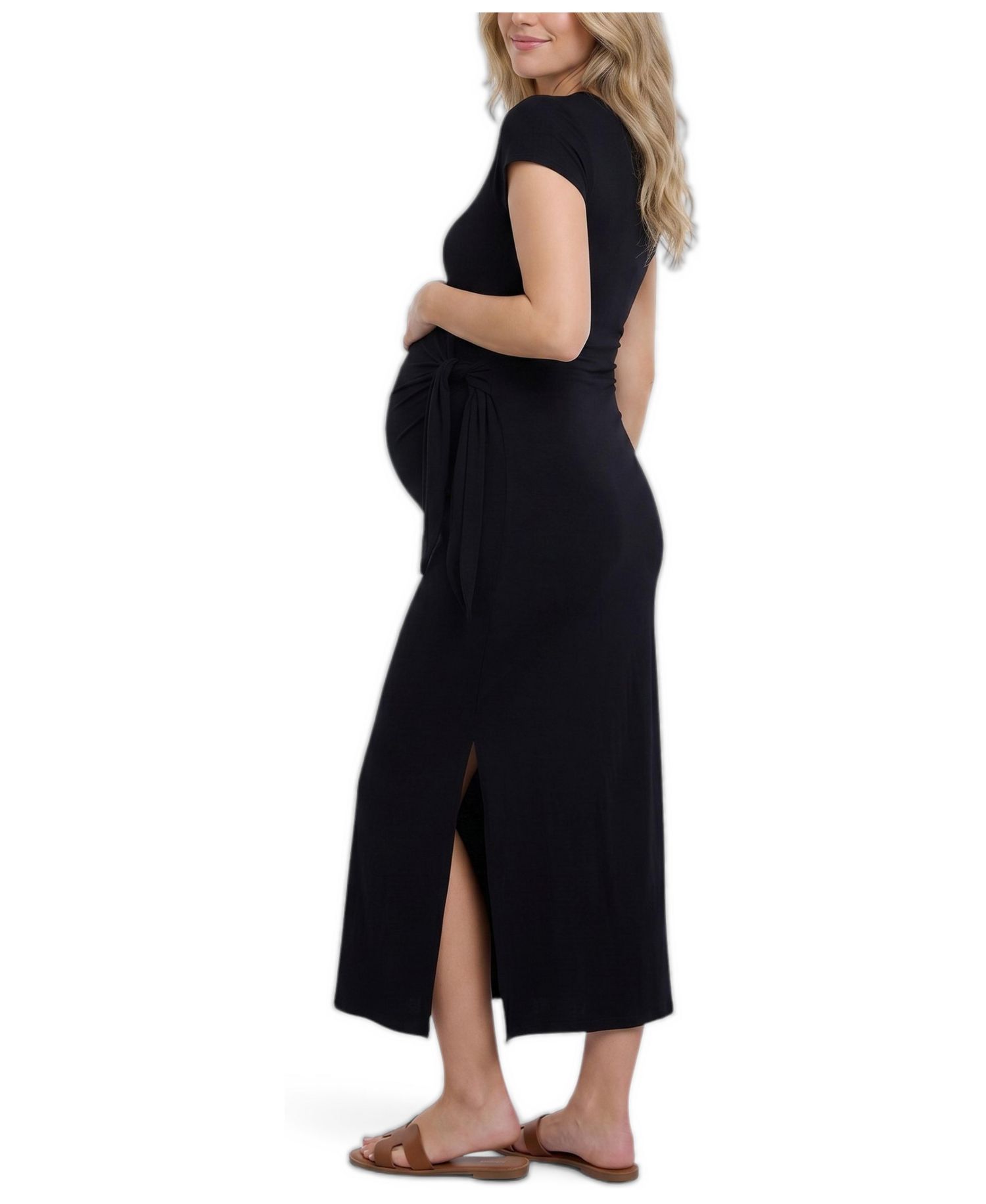 Women's Crew Neck Short Sleeve Side Tie Midi Dress - Motherhood