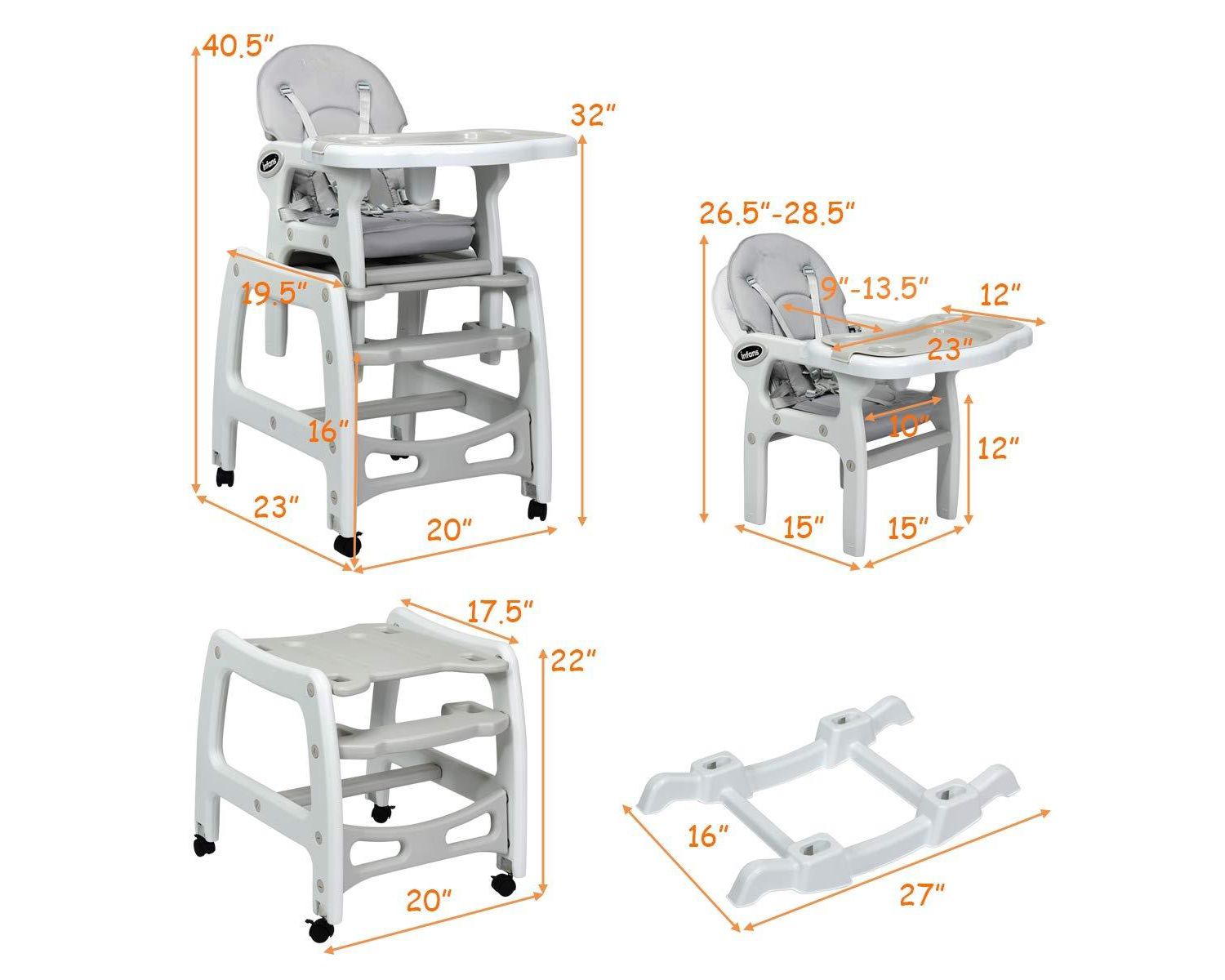 3-in-1 Baby High Chair with Lockable Universal Wheels
