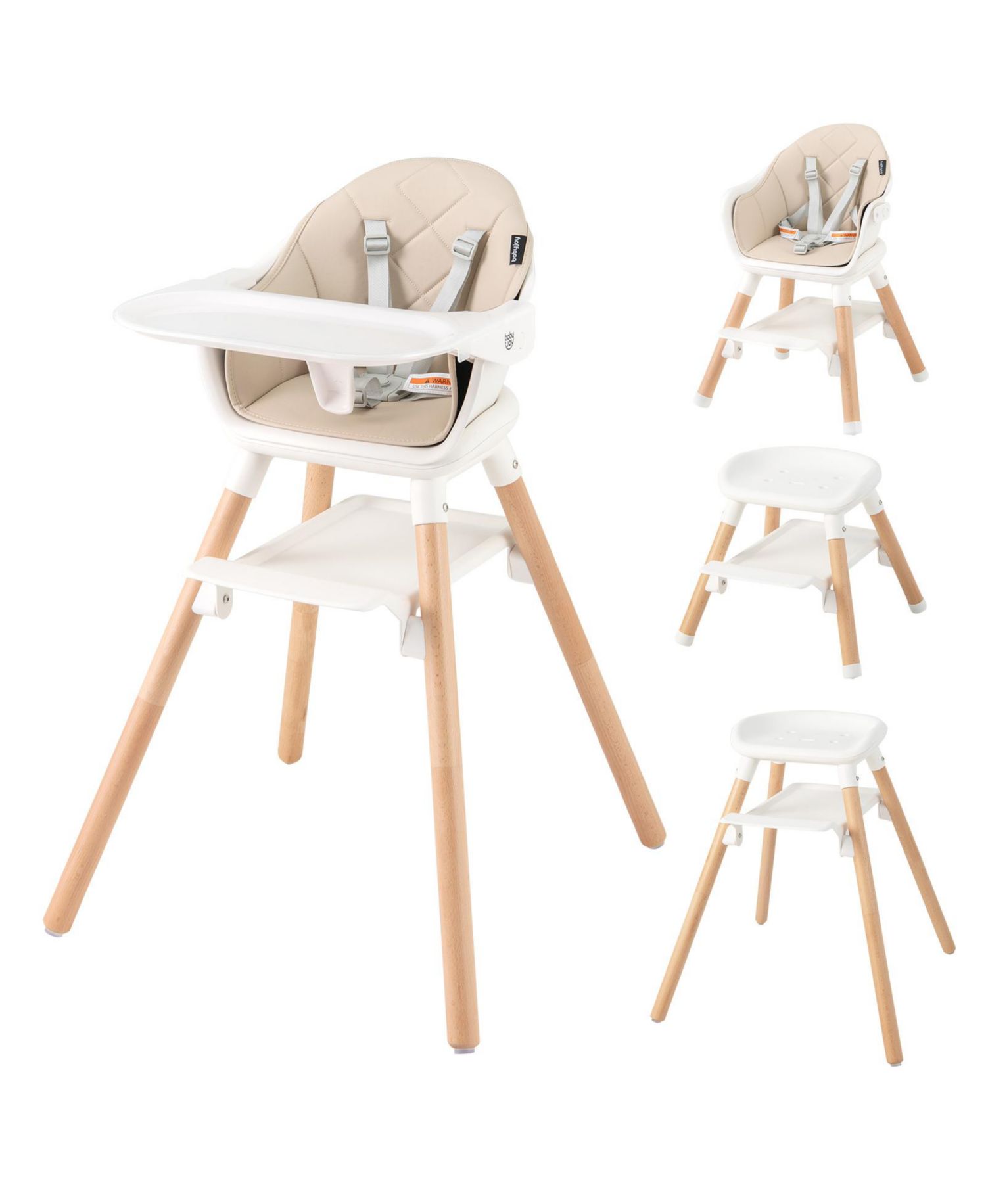 6-in-1 Baby High Chair with Removable Tray, Safety Harness and Convertible Design