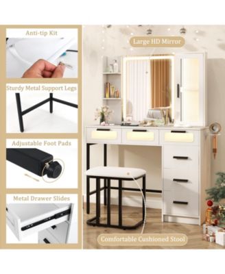 Makeup Vanity Desk with 3-Color Induction LED Lights and 6 Drawers