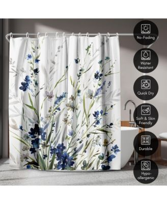 Floral Lavender Water-Resistant Polyester Shower Curtain, 71x74
