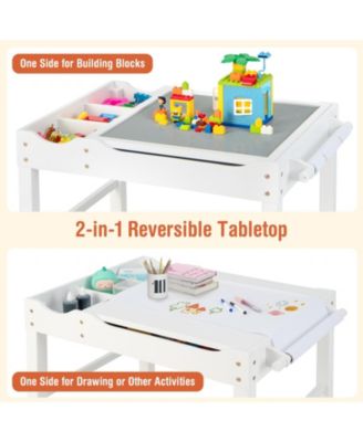 Kids Multi Activity Play Table Wooden Building Block Desk with Storage Paper Roll