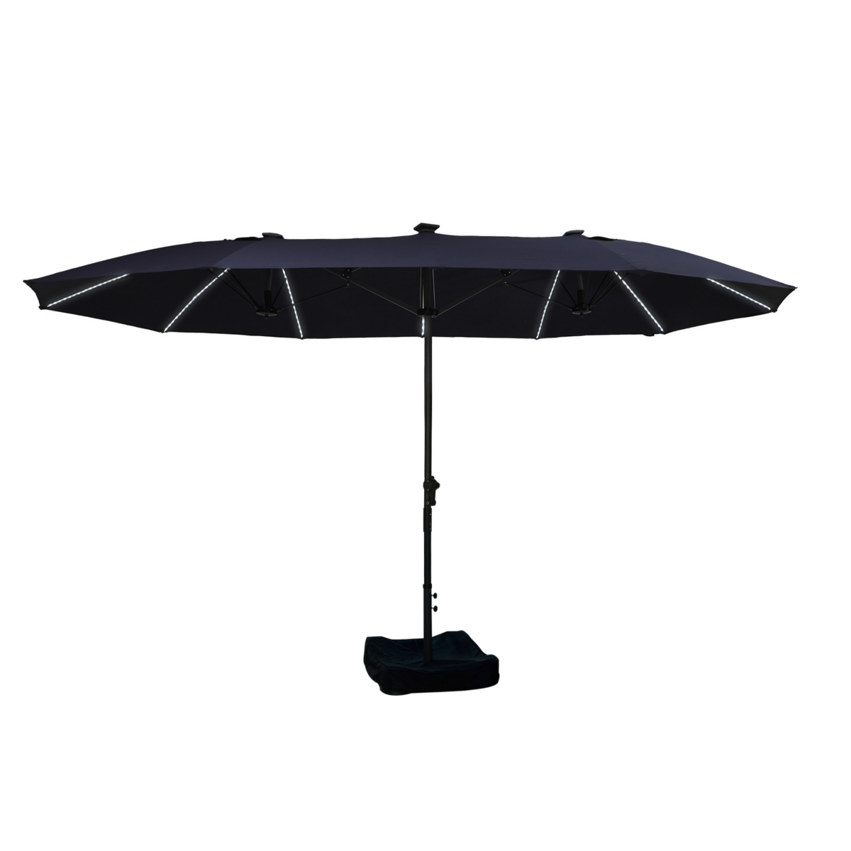15 ft Patio Umbrellas with Solar Lights 12 Led Strip Lights Umbrella Rib, Double-Sided Market Umbrella with Base Included, Large Rectangular Umbrella,