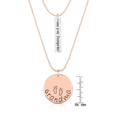 White Gold Plated & 18k Rose Gold Plated Dual Chain Grandma and Bar Pendant Necklace