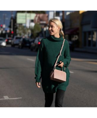 Woven Leather Crossbody Bag Pink Purse Women's Handbag with Top Handle and Adjustable Strap