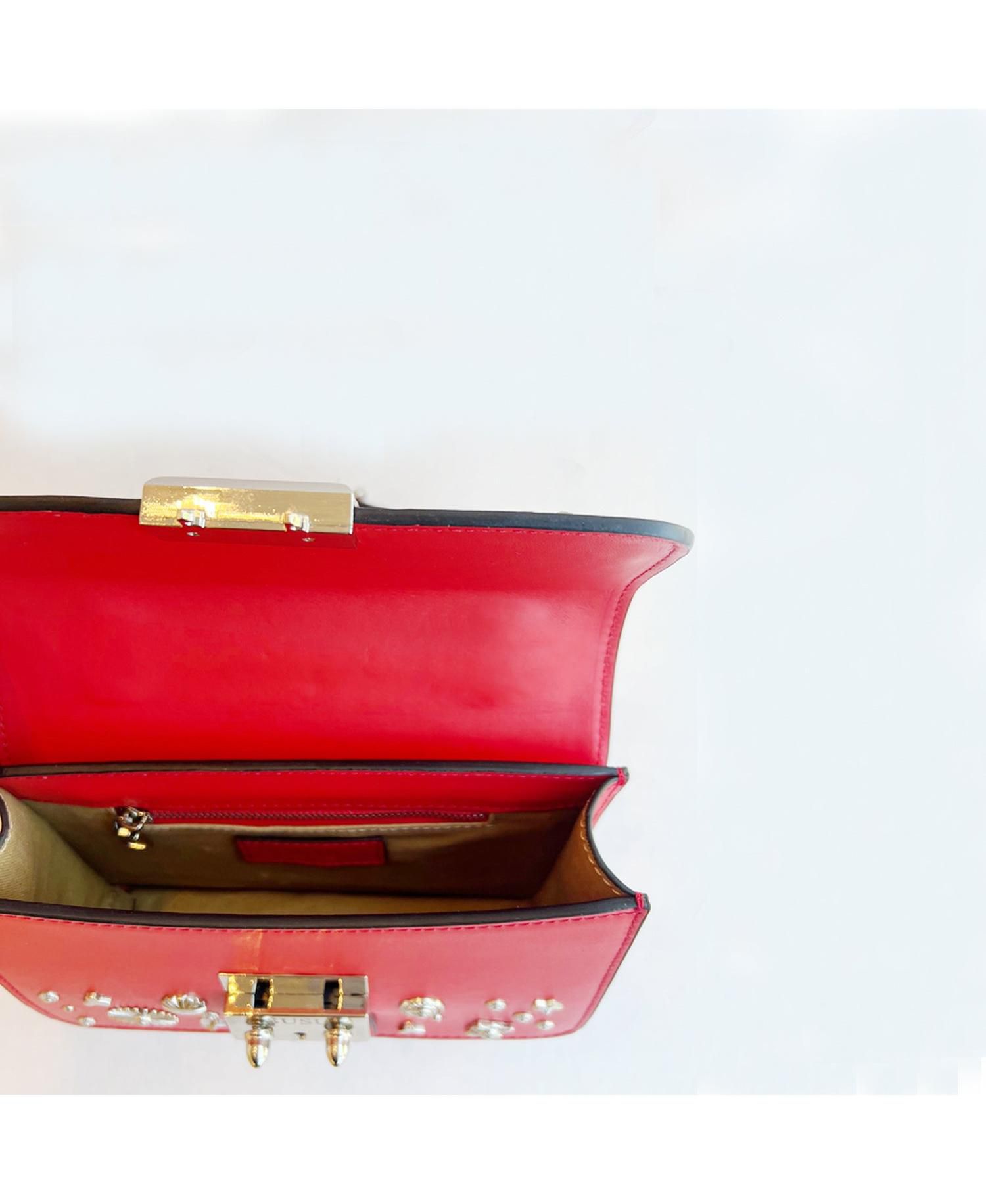 Studded Small Leather Crossbody Bag Red Purse Women's Handbag with Top Handle