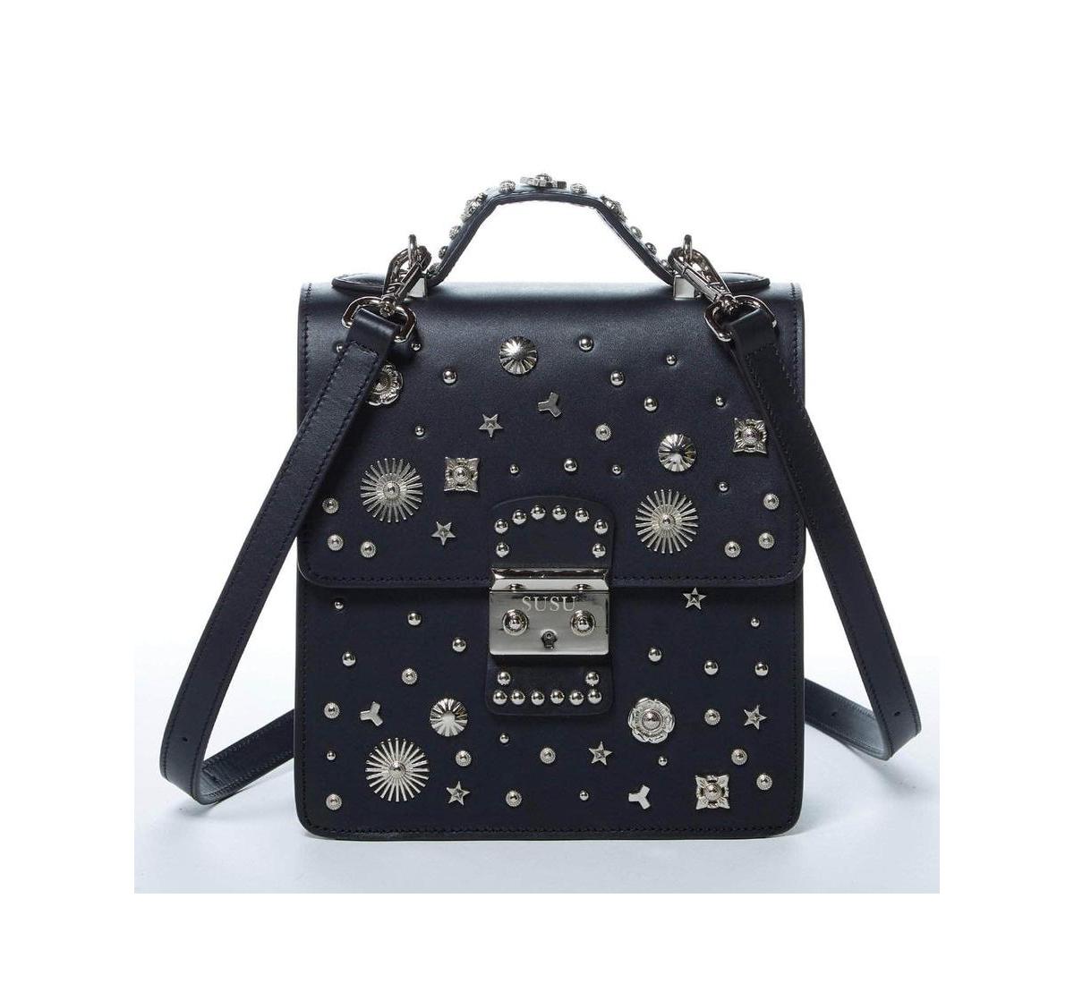 Convertible Leather Backpack Purse Black Crossbody Bag Women's Handbag