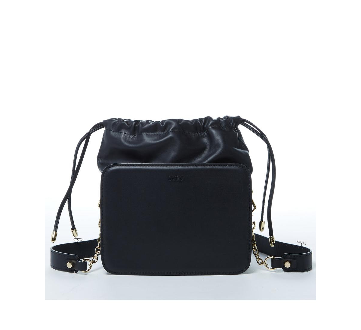 Leather Bucket Bag Black Purse Drawstring Design Medium Size Bag