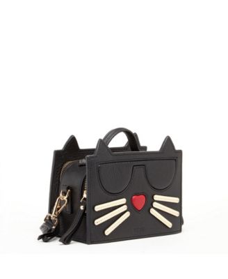 Leather Cat Bag Black Crossbody Purse Women's Handbag with Top Handle and Adjustable Strap