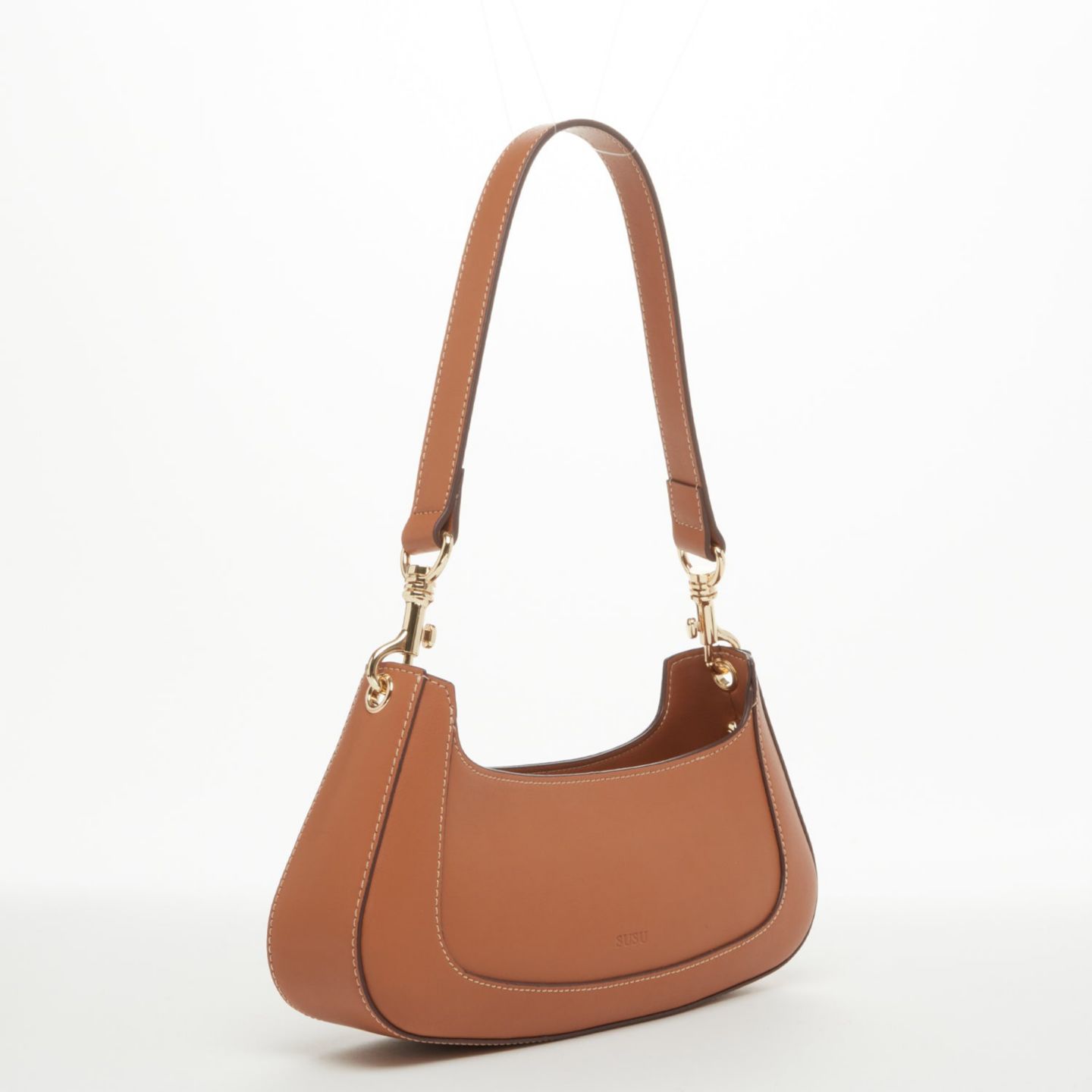 Женская сумка SUSU Leather Baguette Bag Brown Purse 90s Small Shoulder Bag Y2K Underarm Bag Trendy Handbag, цвет: Коричневый / Коньячный — фото 4