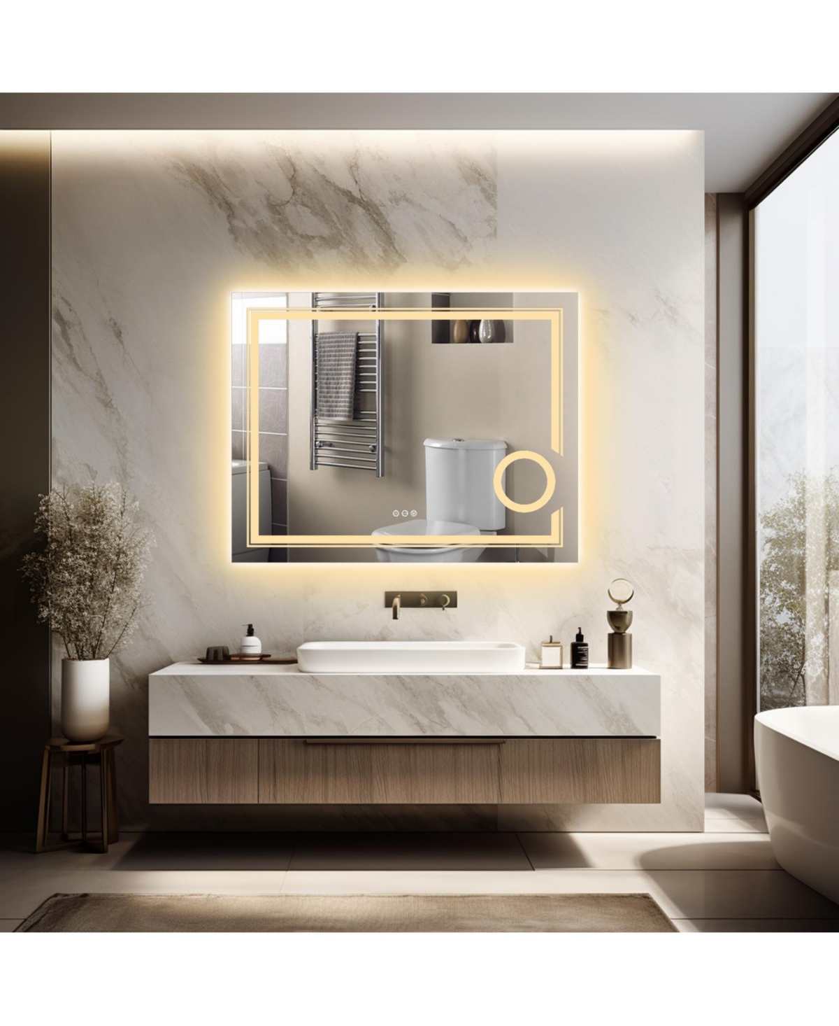 23.6 x 31.5 In Led Backlit Light Bathroom Wall Mounted Vanity Mirror 3X Magnifier - Silver