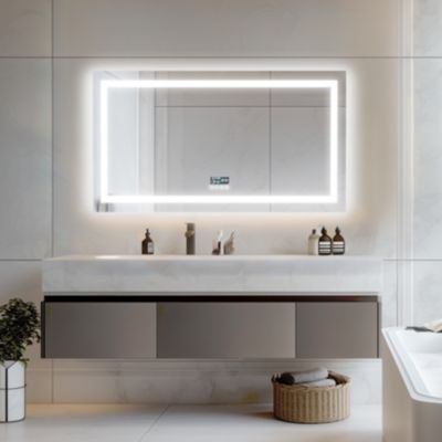 39.37 x 23.62 In Rectangle LED Lighted Bathroom Mirror Bluetooth Speaker Dimming Vanity Mirror