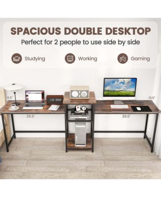 97 Inch Two Person Desk Double Computer Desk with Power Outlets Printer Stand