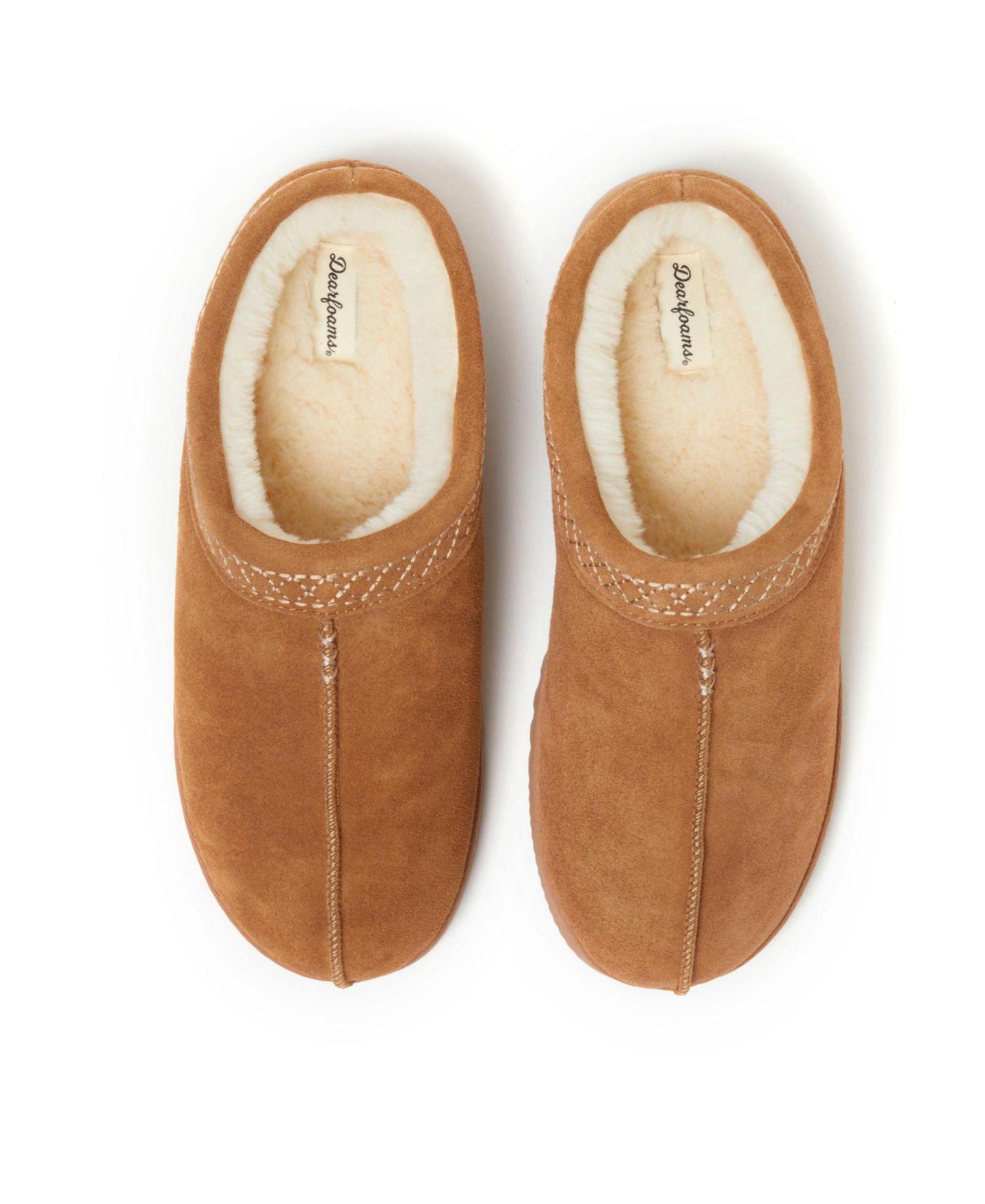Мужские тапочки Dearfoams Dean Genuine Suede Clog Slipper with Embroidery, цвет: Каштановый — фото 4