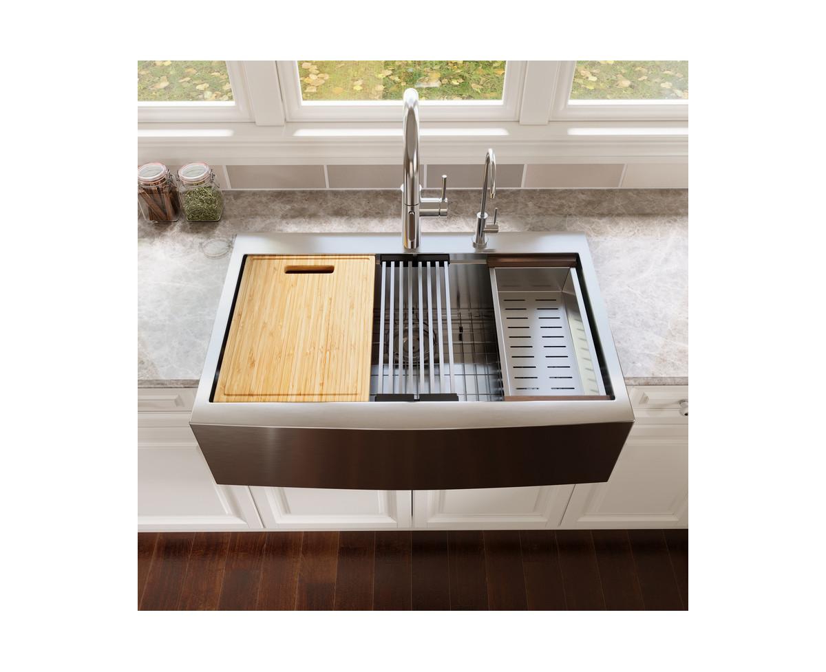 33 in. x 22 in. Single Bowl Apron Front Stainless Steel Kitchen Sink with Accessories - Silver