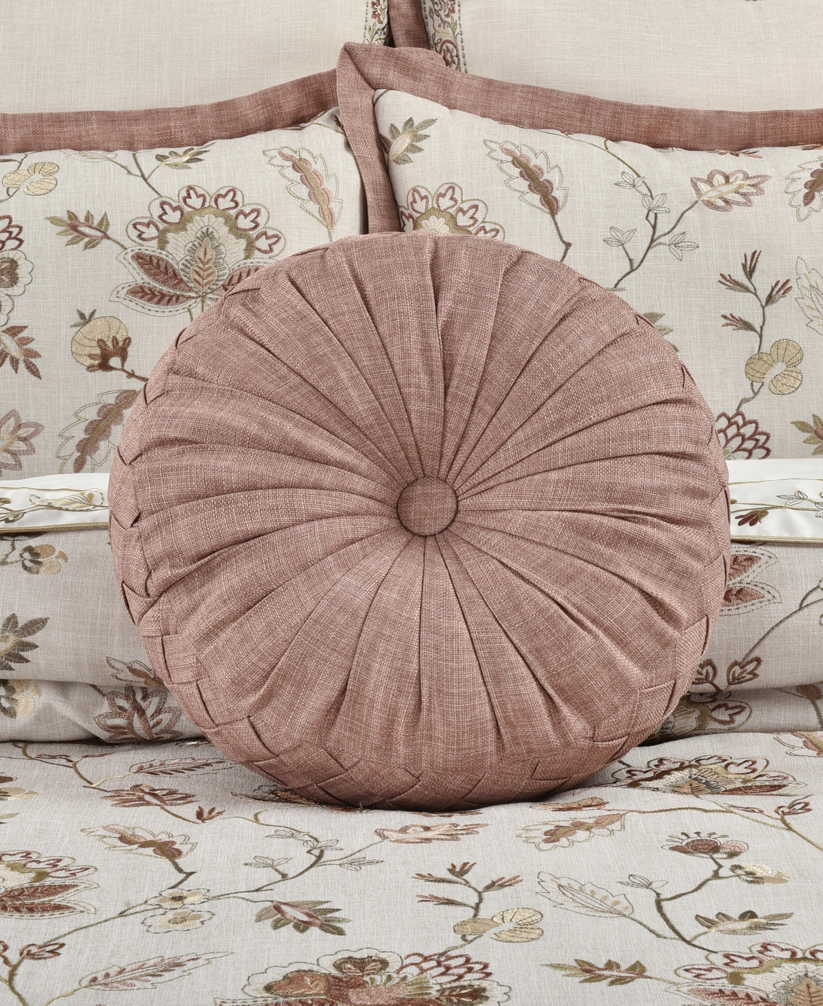 J Queen New York Santa Rosa Tufted Decorative Pillow, 15" Round In Dusty Rose