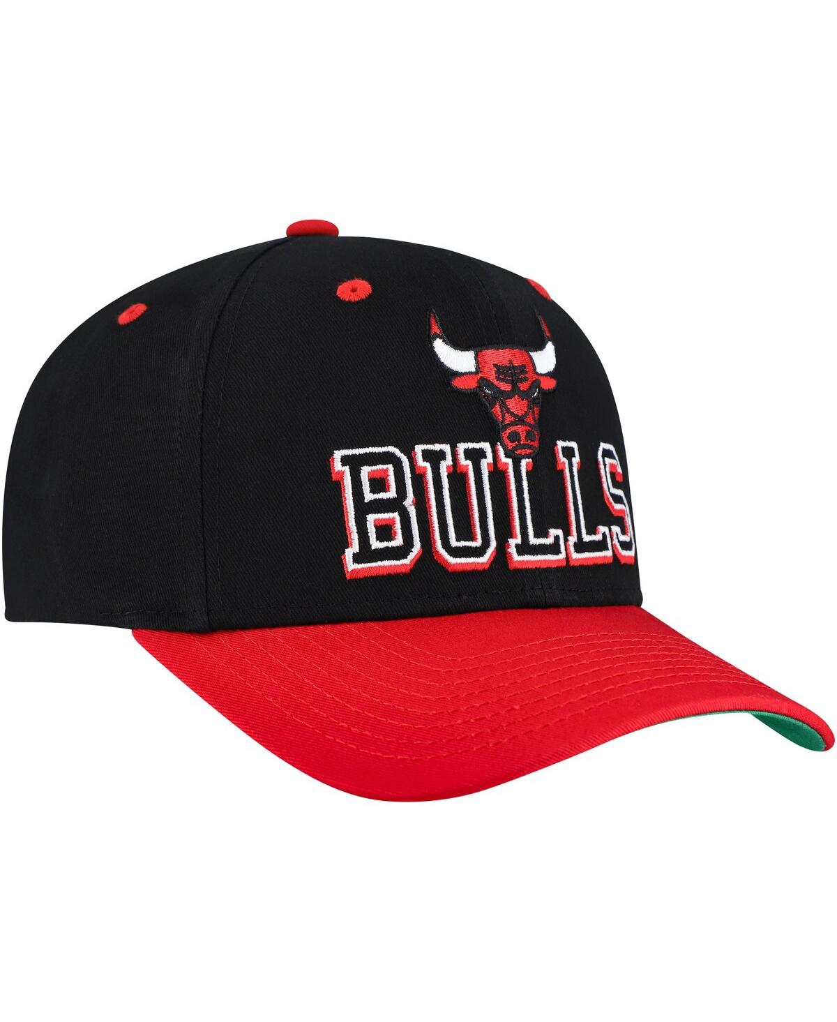 Mitchell & Ness Men's Black/red Chicago Bulls Backside Script 2-tone Pro Crown Adjustable Hat In Black,red