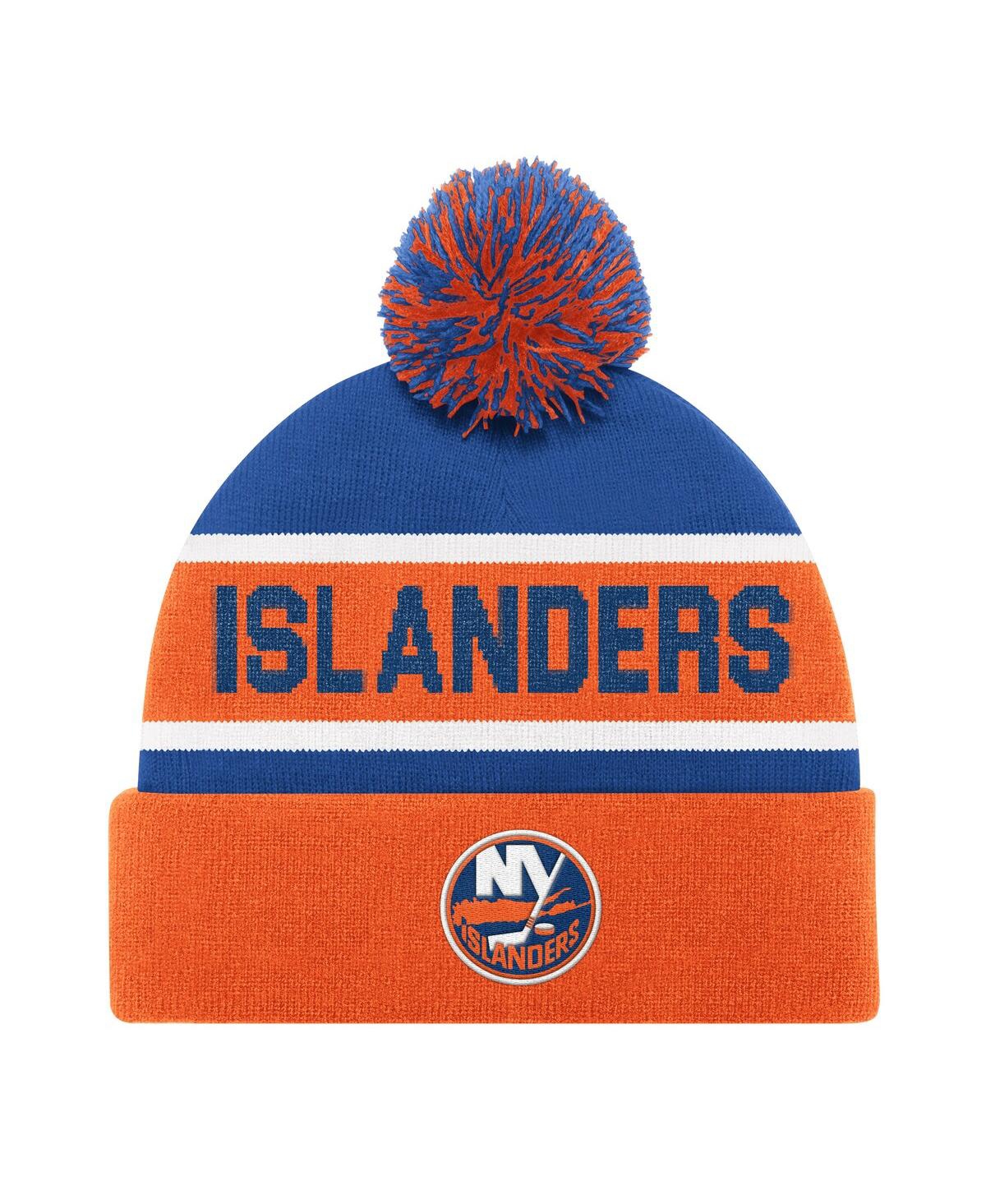 Men's Orange New York Islanders Cuffed with Pom Knit Hat - Orange, Navy