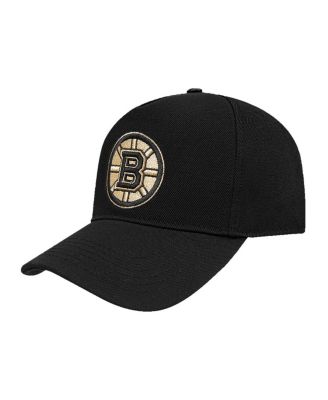 Men's Black Boston Bruins Metallic Logo Pinch Front Adjustable Hat