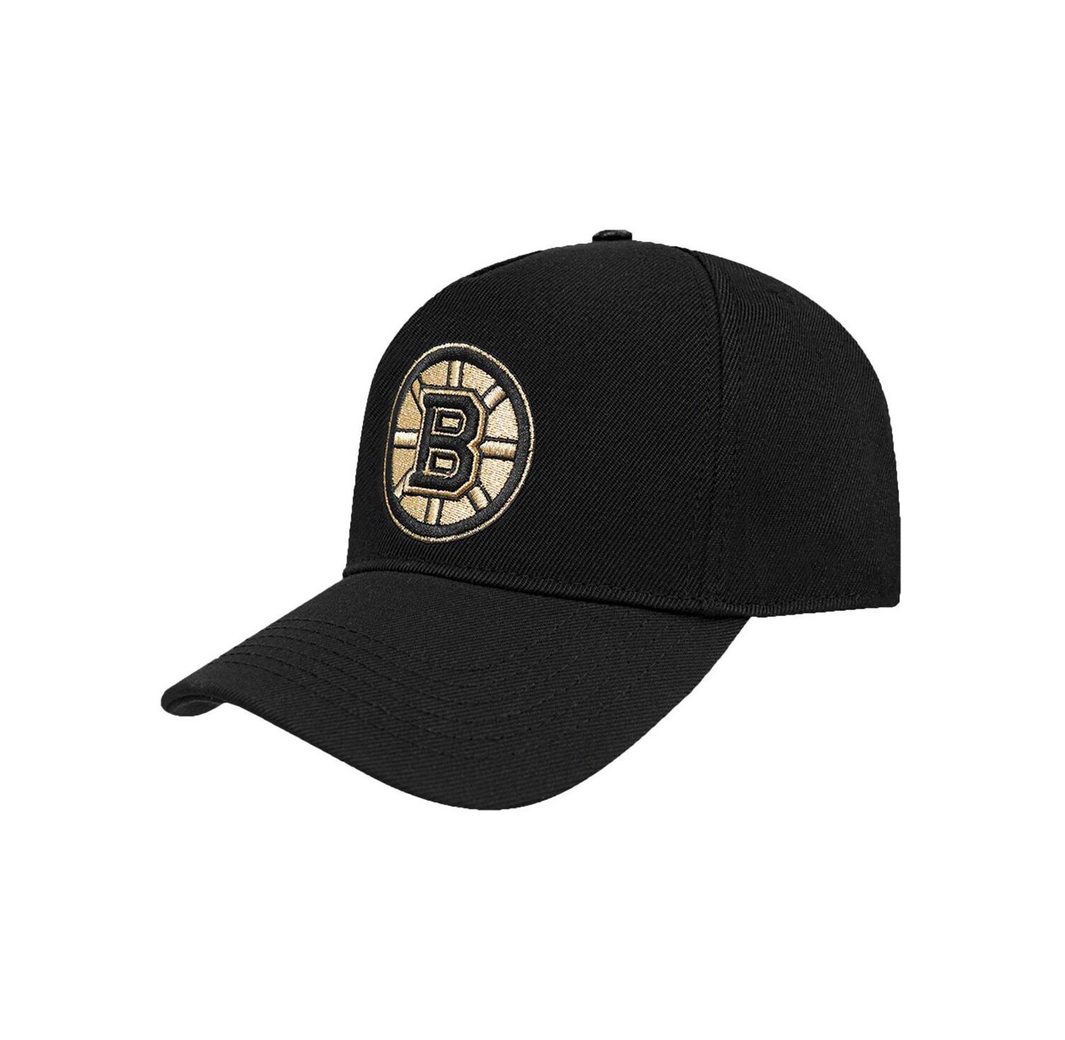 Men's Black Boston Bruins Metallic Logo Pinch Front Adjustable Hat