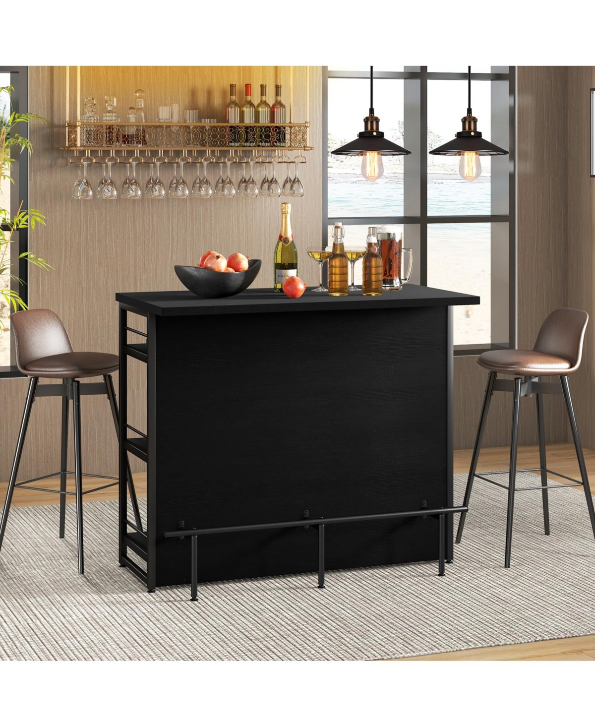Kitchen Island with 4-Tier Storage Shelf and Long Footrest Stylish and Functional Home Storage Solution