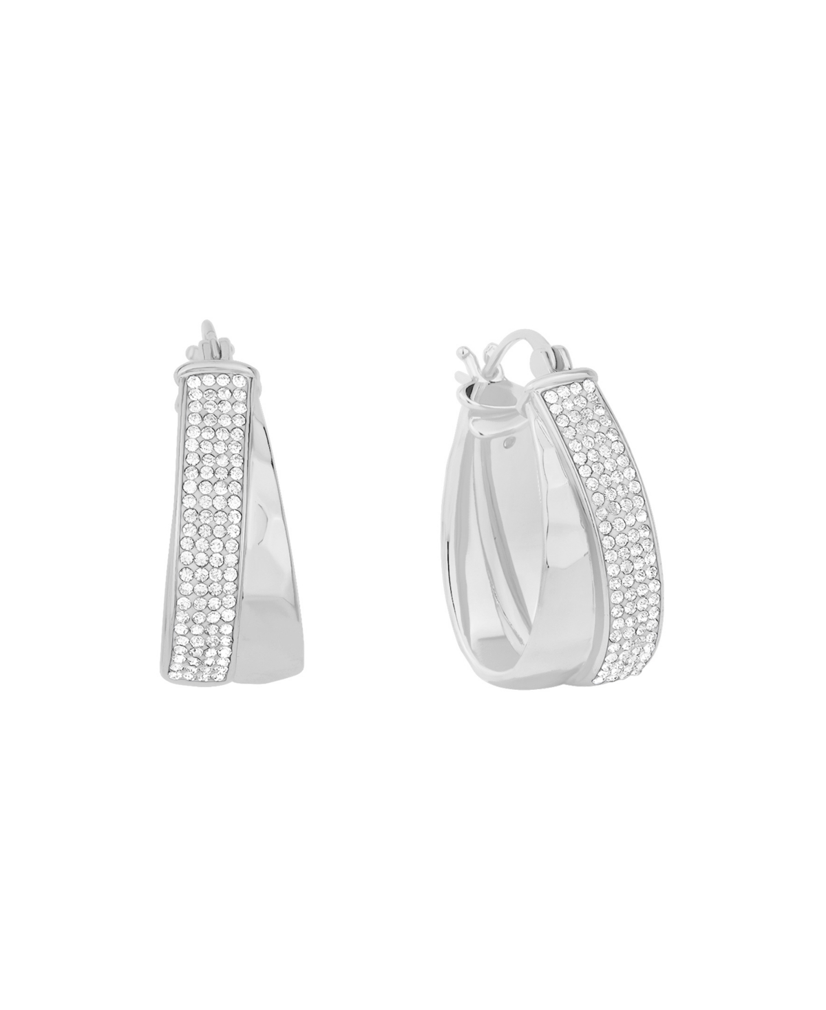 And Now This Clear Crystal Double Row Texture Hoop Earrings In Silver