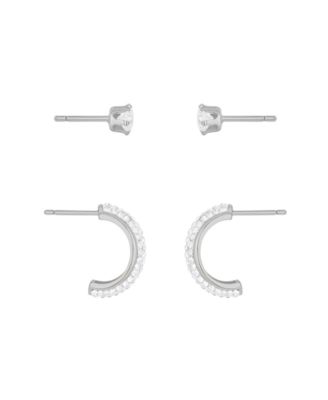 Clear Crystal Hoop and Cubic Zirconia Stud Earrings Set