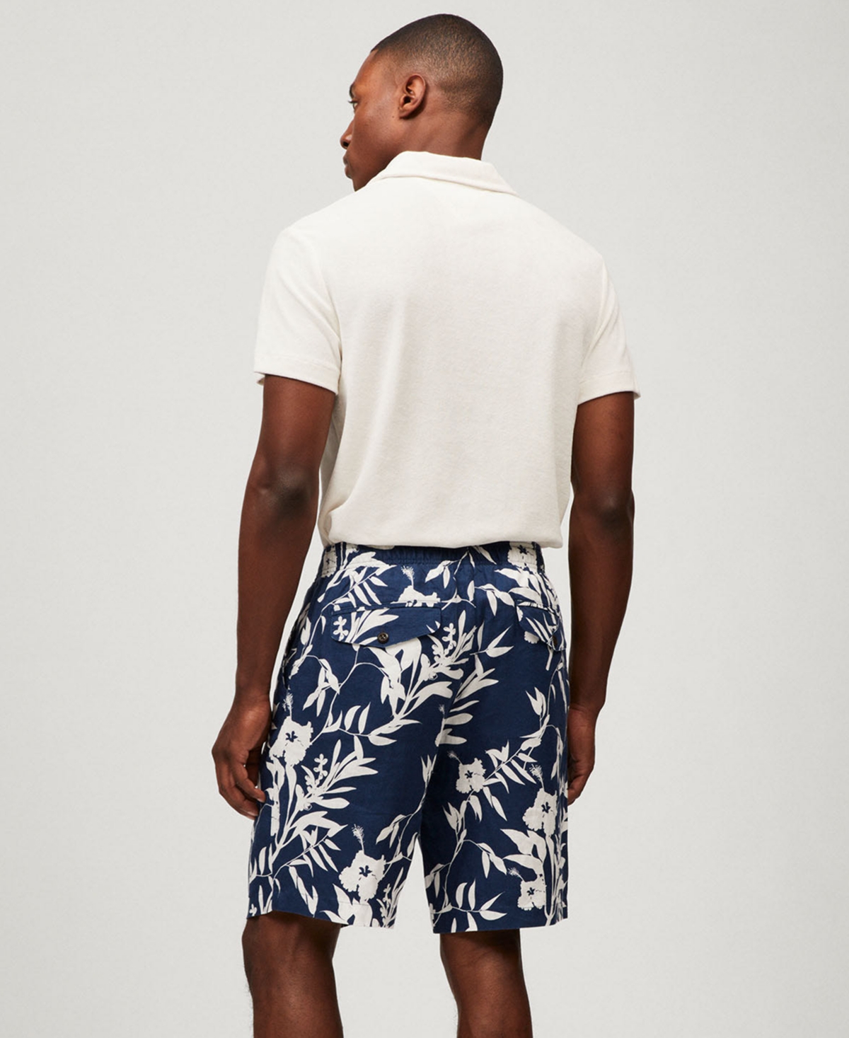 Shop Tommy Hilfiger Men's Relaxed-fit 10" Tropical Linen Shorts In Night Sky
