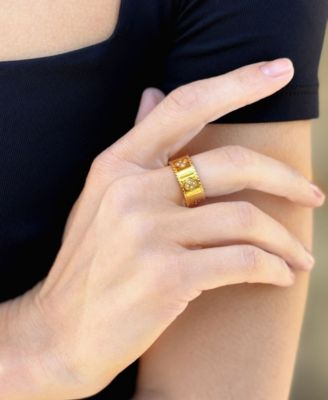 Tarnish Resistant Gold Crystal Clover Band Ring