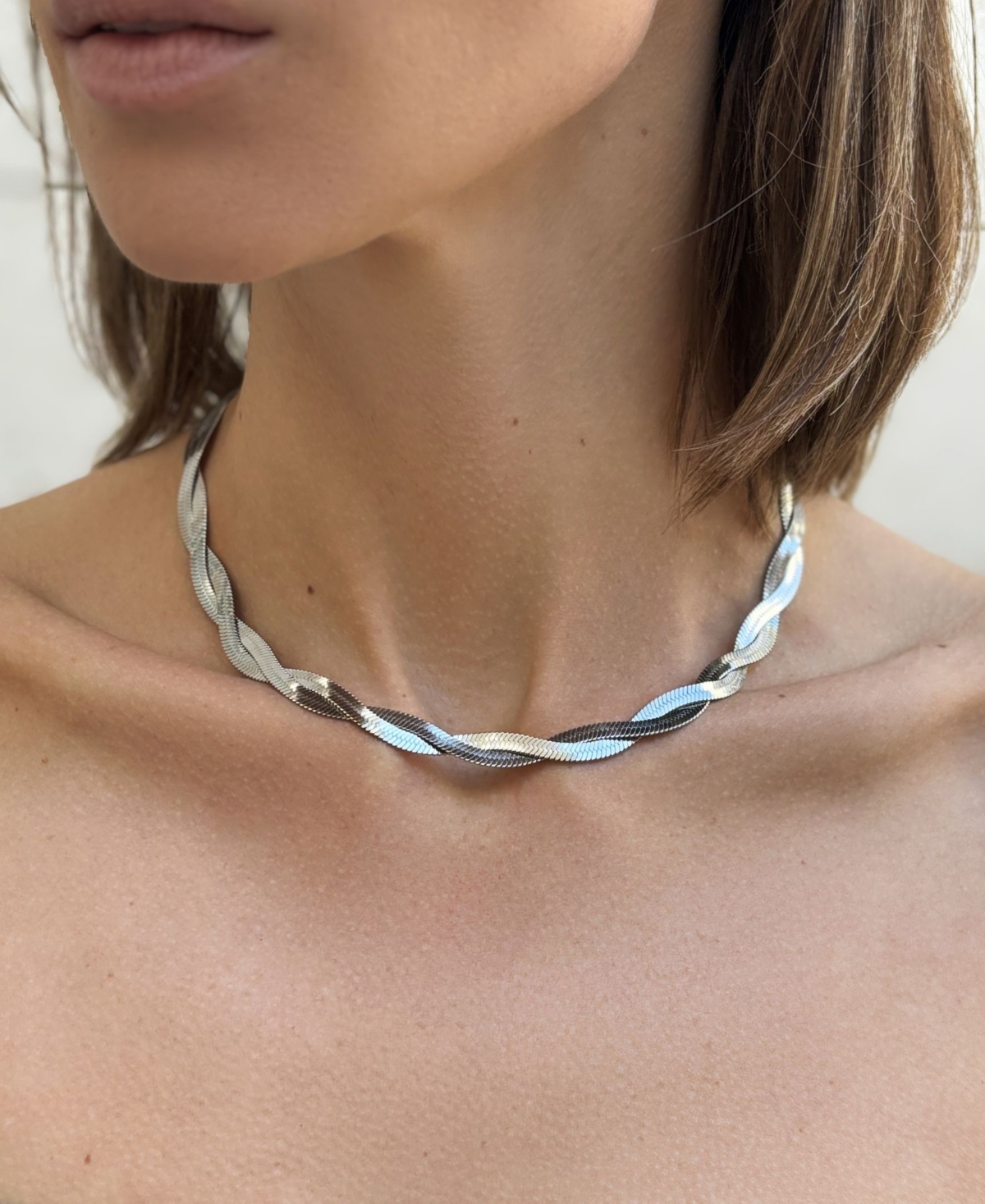 Adornia Tarnish Resistant Silver Plated Twisted Herringbone Chain Necklace In Silver