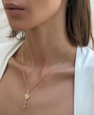 Adjustable Cubic Zirconia Pave Clover Key Pendant Necklace