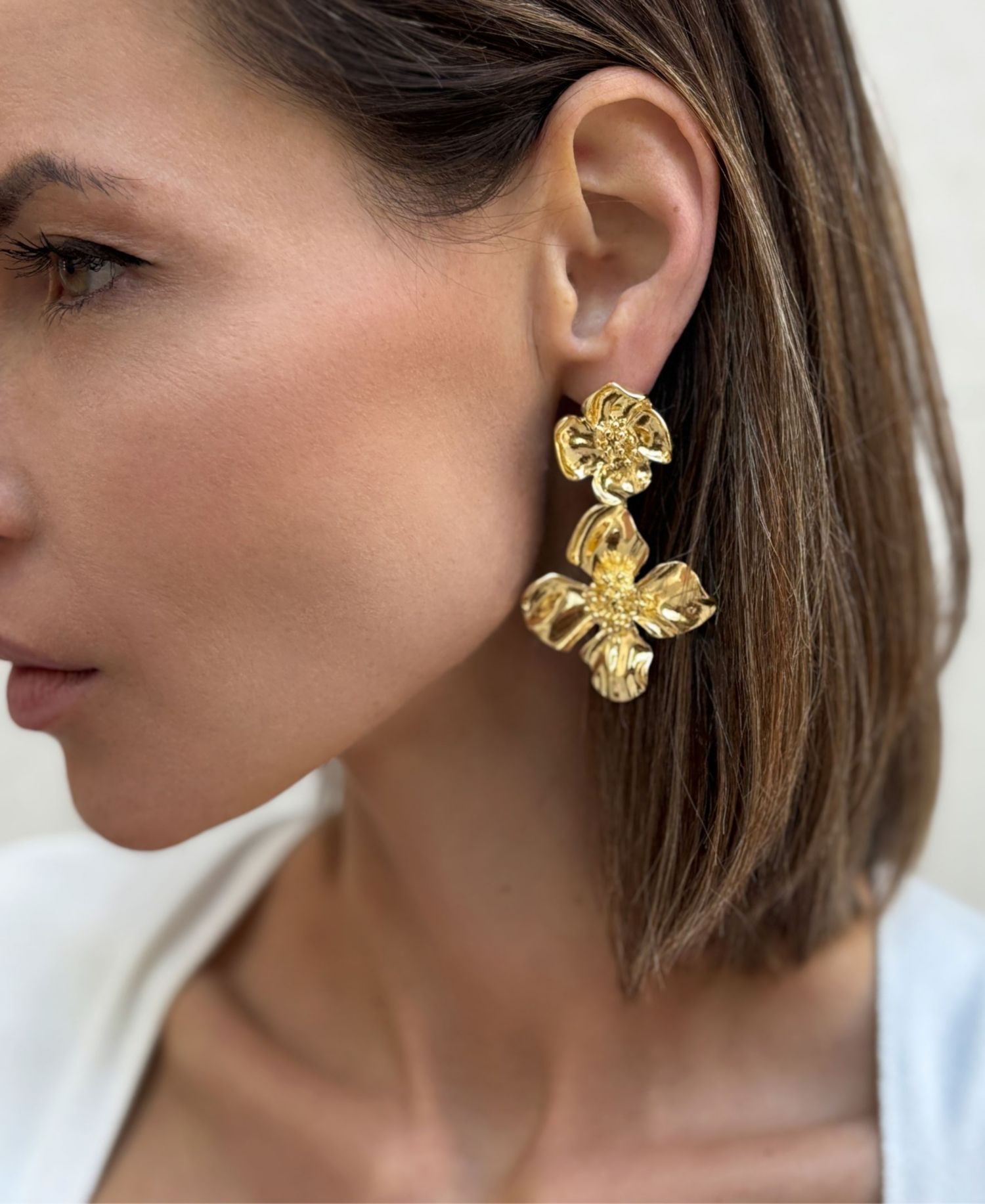 Gold Flower Drop Earrings