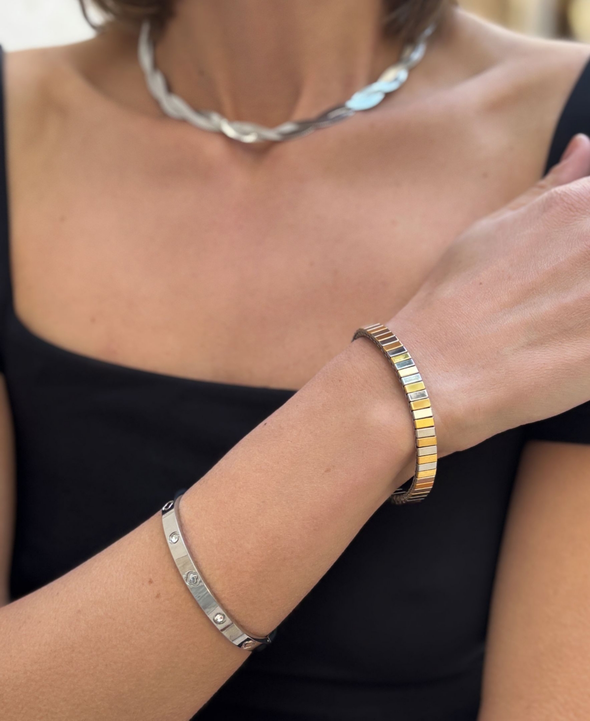 Adornia Tarnish Resistant Silver Plated Cz And Clover Bangle In Silver
