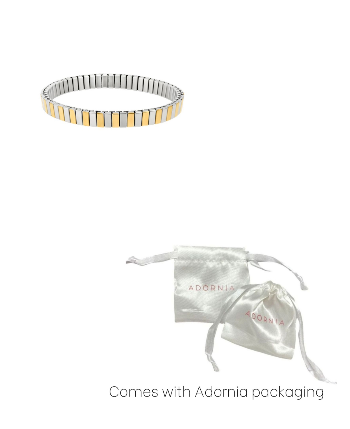 Adornia Tarnish Resistant Silver And 14k Gold Plated Stretch Bar Bracelet In Two-tone