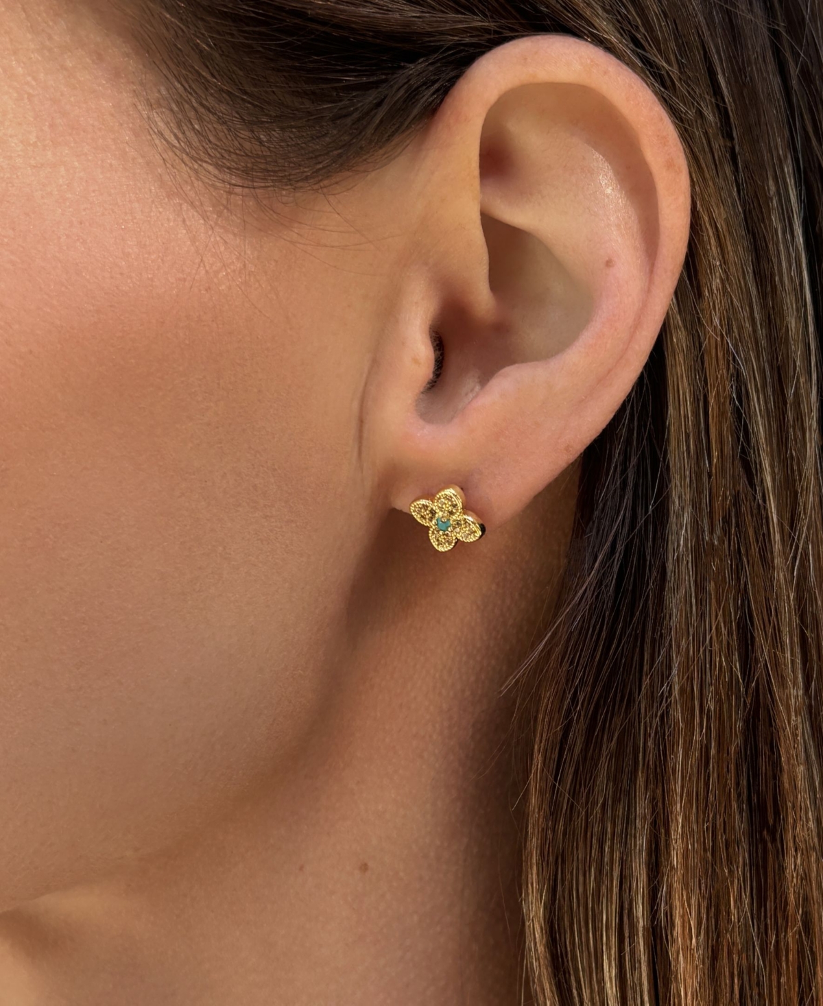 Adornia 14k Gold Plated Turquoise Flower Earrings In Gold,blue