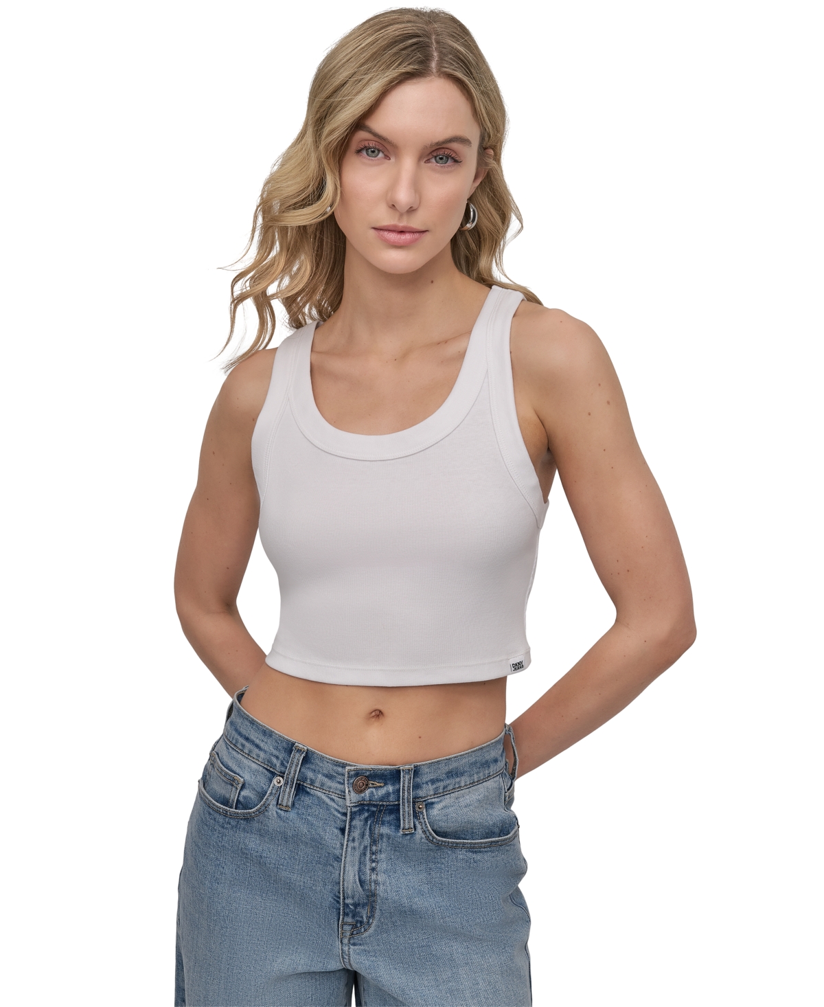 Shop Dkny Jeans Women's Ribbed Cropped Tank Top In Wht - White