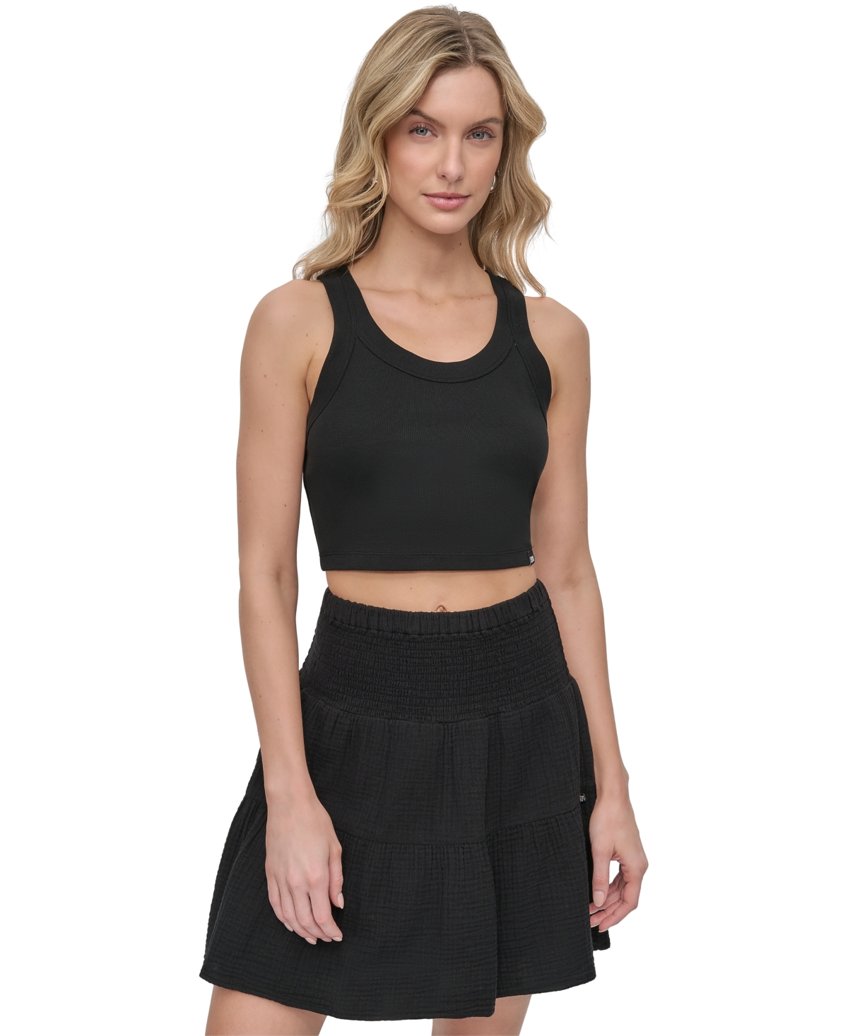 Women's Ribbed Cropped Tank Top - Wht - White