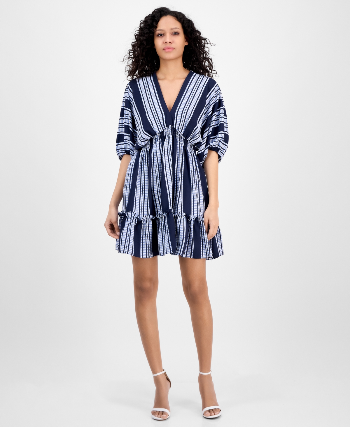 Women's V-Neck Dolman-Sleeve Smocked Dress - Navyperita