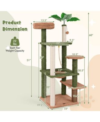 60'' Cat Tree for Indoor Cats Cute Cat Tower w/ Sisal Scratching Posts & Rope