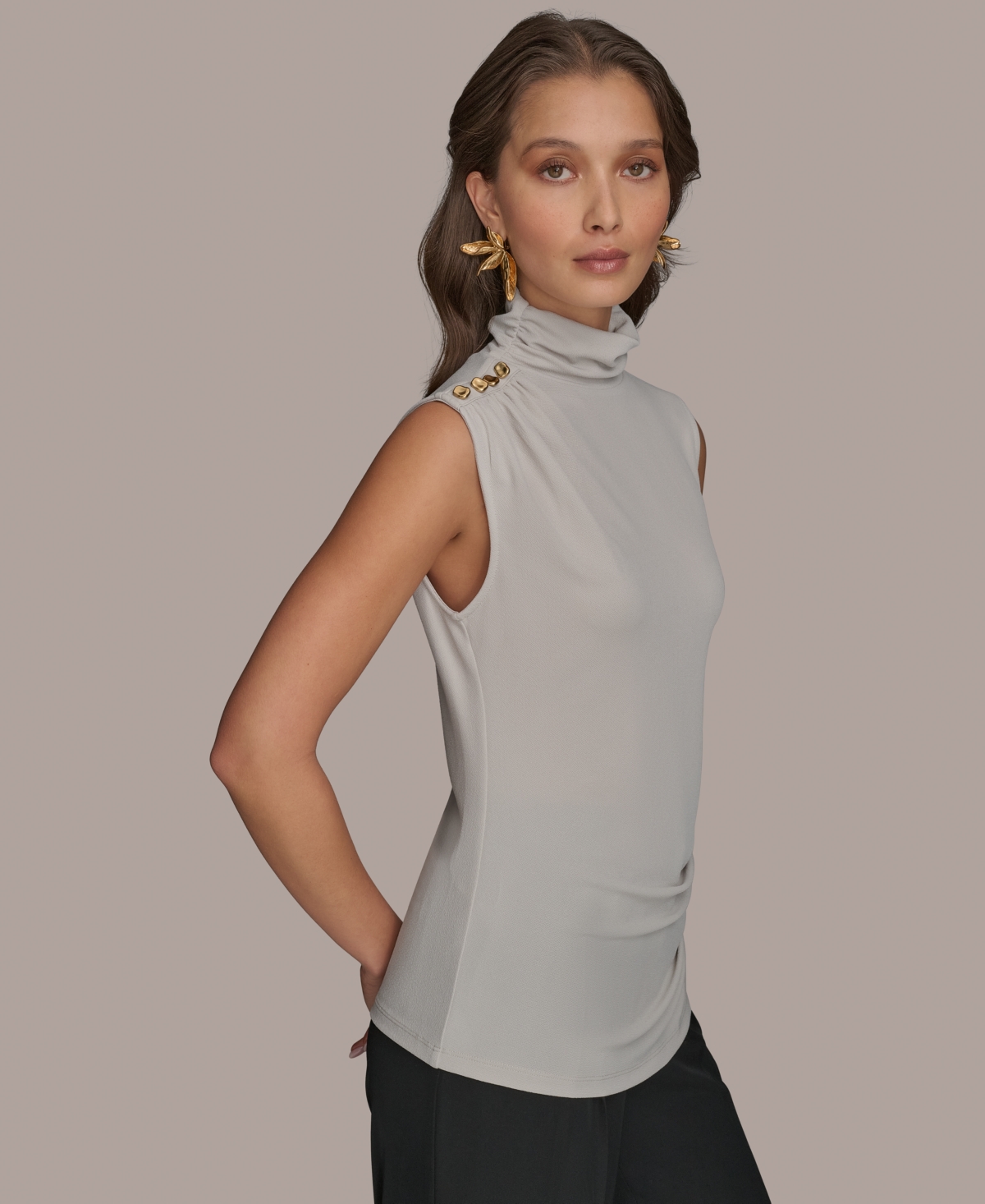 Shop Donna Karan Women's Sleeveless Mock Neck Top In Tuscan Grey