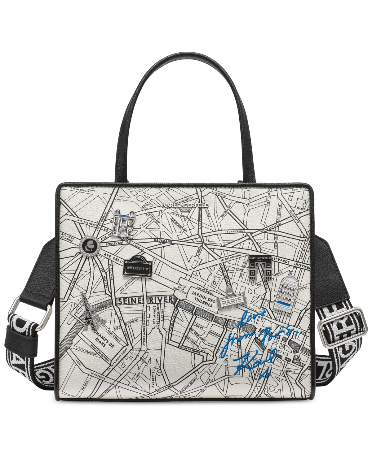 Karl Lagerfeld Maybelle Satchel Travel Print & Pins In True White Multi