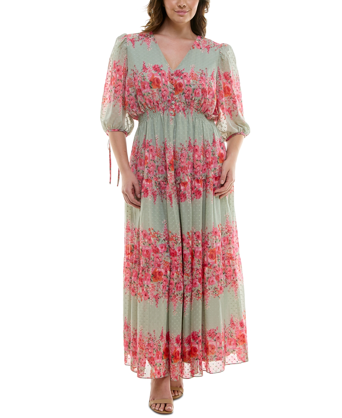 TAYLOR PLUS SIZE FLORAL-PRINT CHIFFON A-LINE MIDI DRESS 