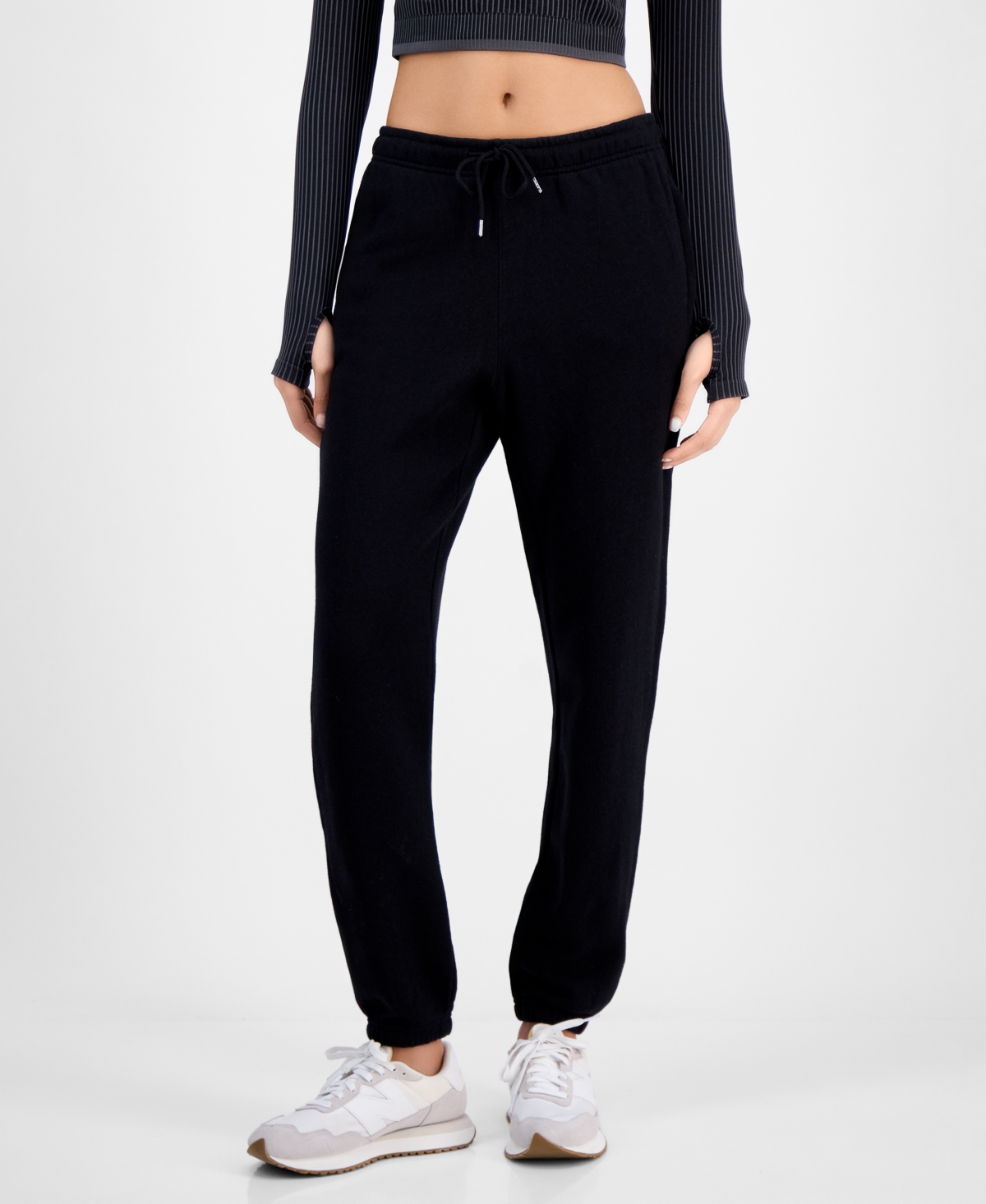 Id Ideology Women's Soft-touch Ankle Knit Joggers, Exclusively At Macy's In Deep Black