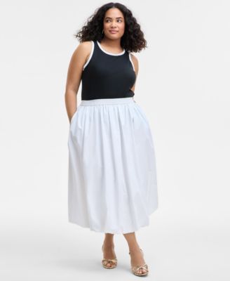 On 34th - Trendy Plus Size Bubble-Hem Midi Skirt