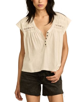 Lucky Brand - Women's Lace-Trim Cap-Sleeve Henley T-Shirt