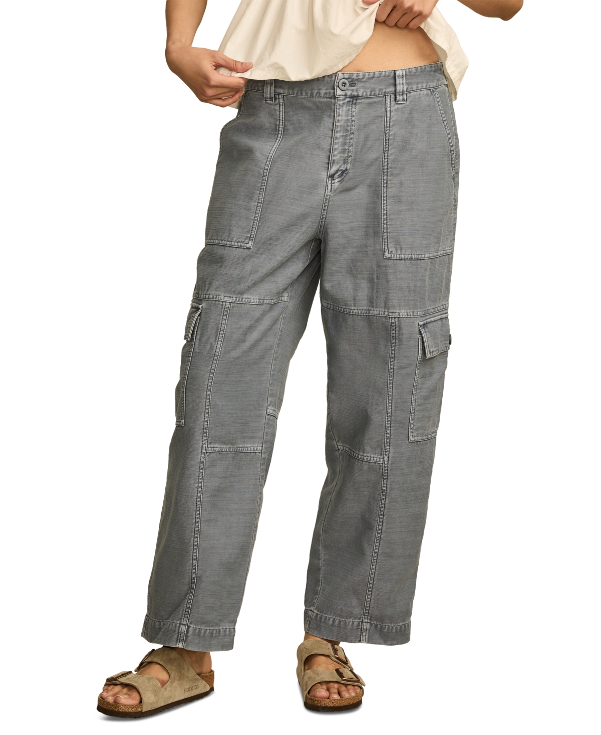 Shop Lucky Brand Women's Straight-leg Cargo Pants In Grisaille