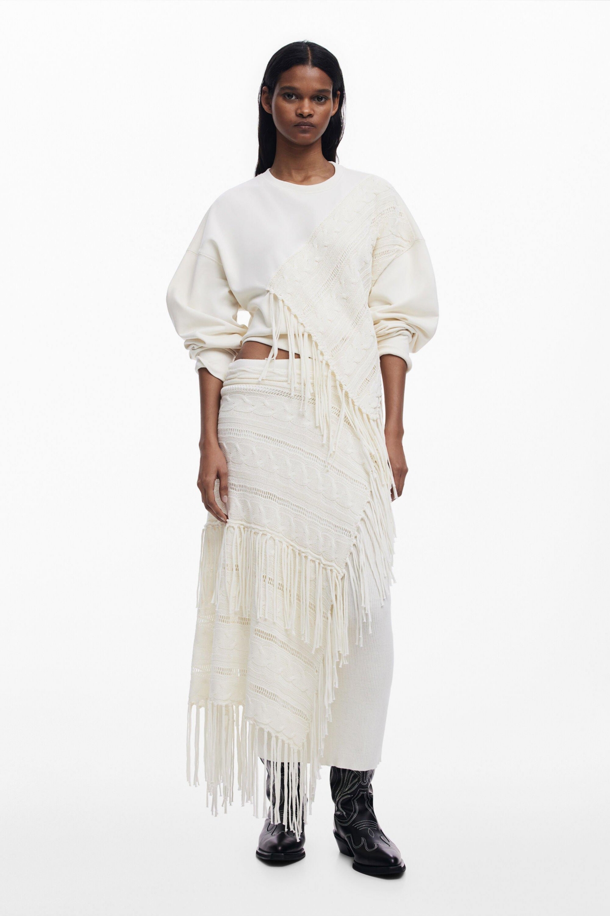 Women's Fringe sweatshirt - Light beige
