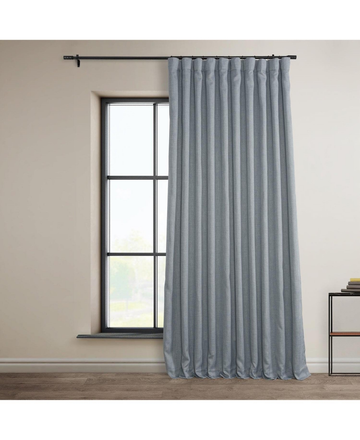 Half Price Drapes Extra Wide Textured Faux Linen Room Darkening Curtain In Gray