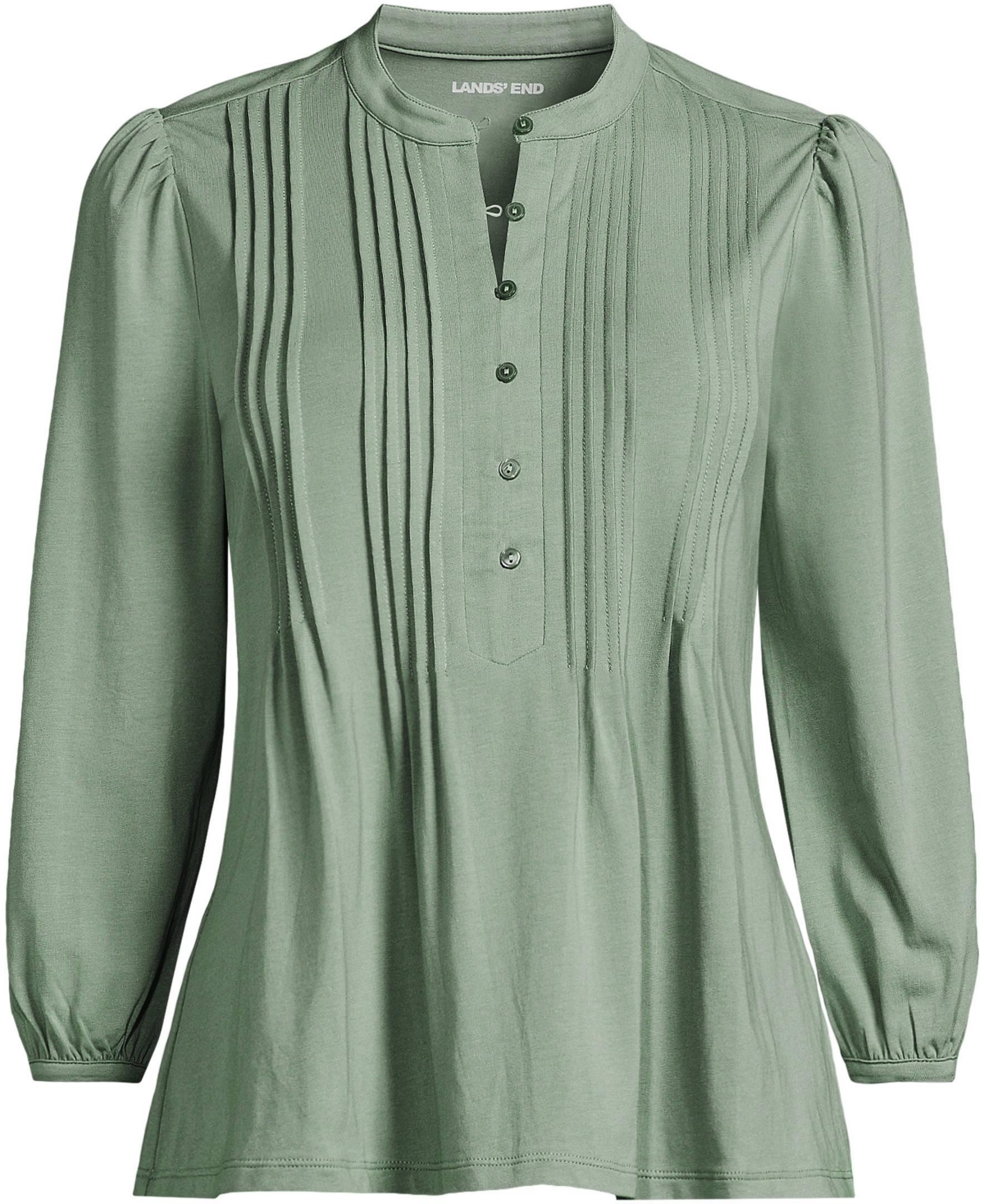 Lands' End Women's Lightweight Jersey Button Pintuck Top